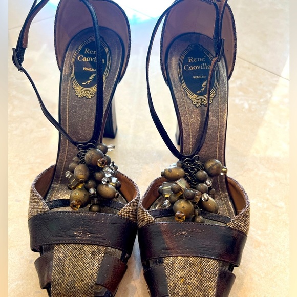 Rene Caovilla-Brown and Tan Heels - Picture 2 of 7